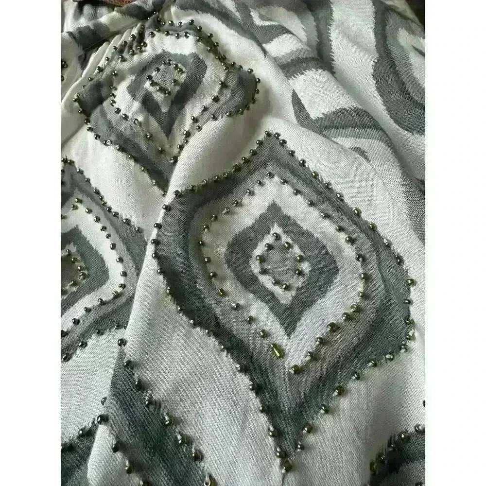 SKEMO NWOT Java Montana Short Dress Design Print Beaded With Elastic Waist Sz S - Picture 4 of 11